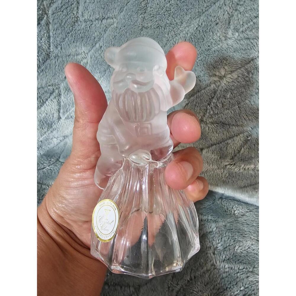 Vintage Santa Claus Hand Bell Crystal Clear 24% Lead Crystal Christmas Taiwan